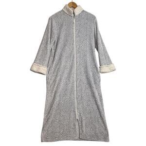 Vtg Oscar De La Renta Full Zip Plush Long Robe House Coat Sz S/M‎ Printed Lounge